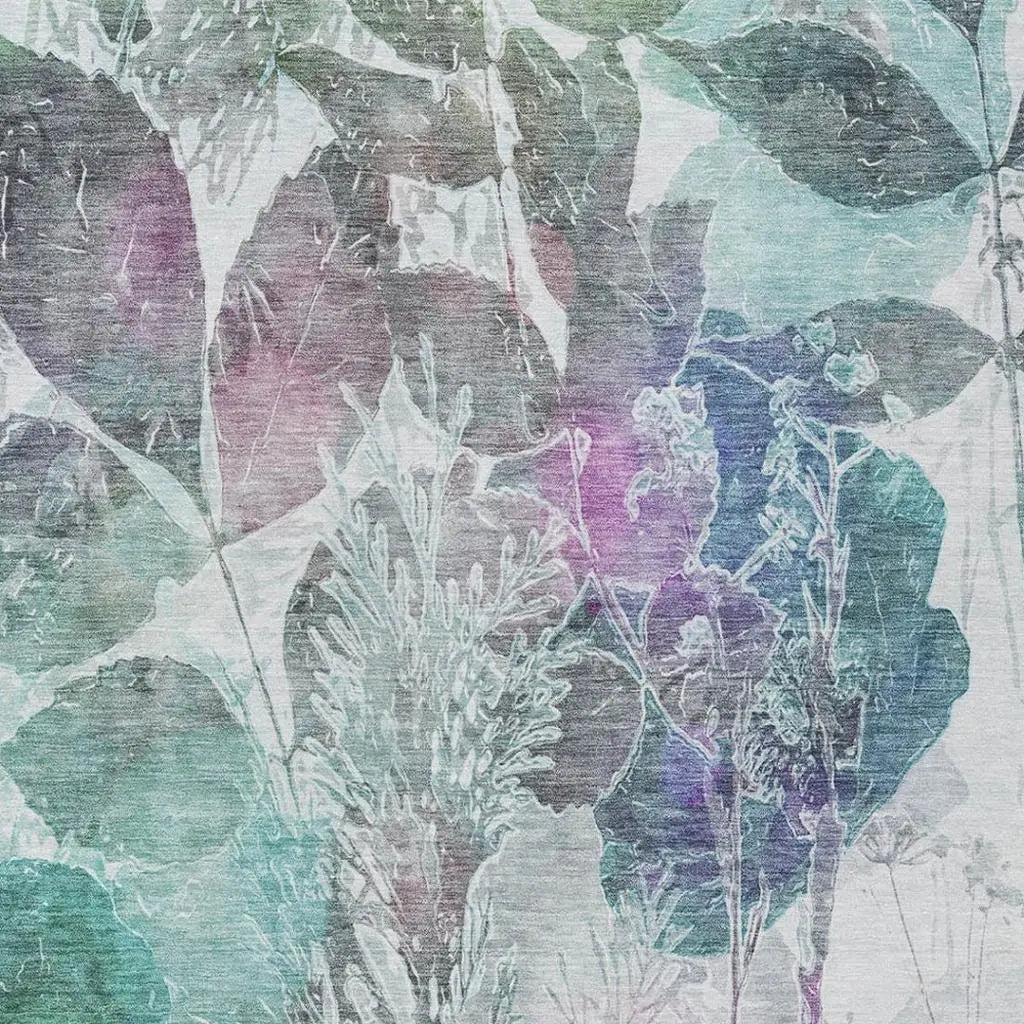 3' X 5' Teal Blue And Silver Botanical Leaves Washable Indoor Outdoor Area Rug Homeroots Outdoor