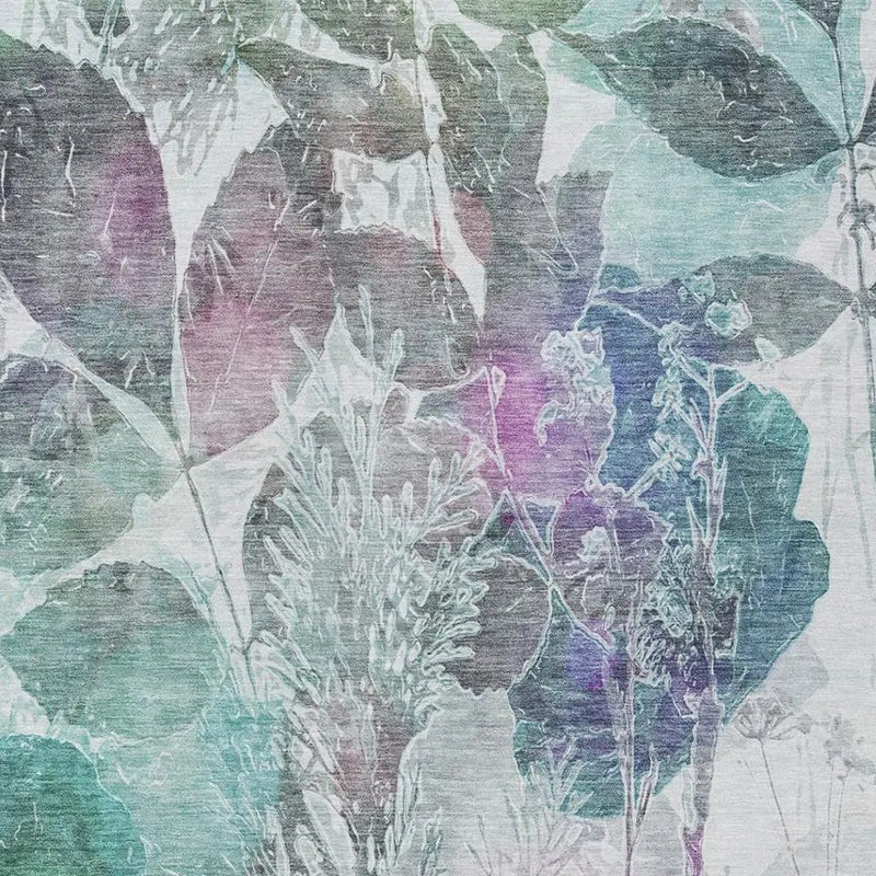 3' X 5' Teal Blue And Silver Botanical Leaves Washable Indoor Outdoor Area Rug Homeroots Outdoor