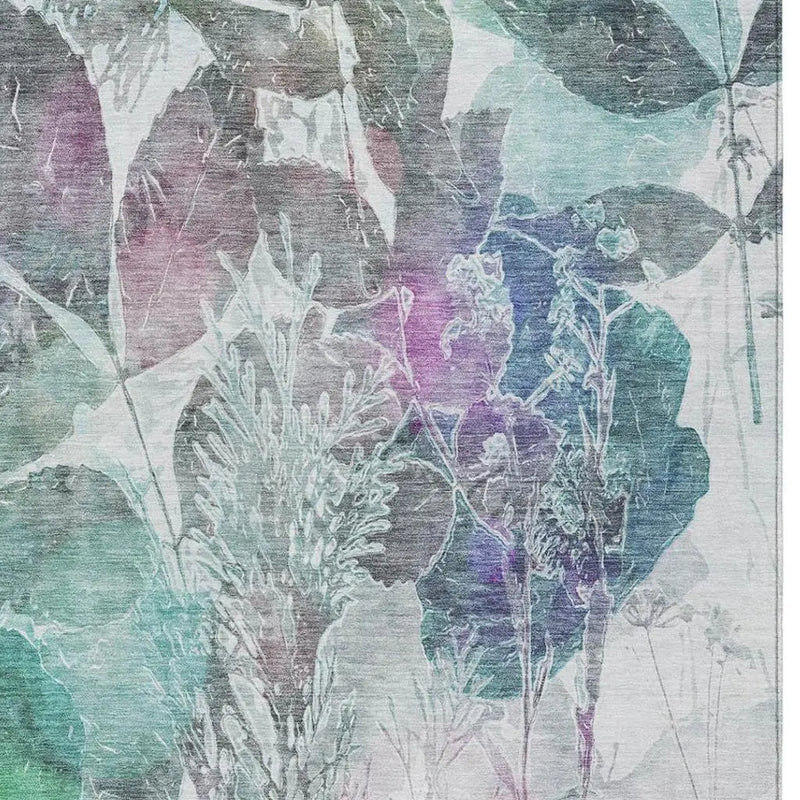 3' X 5' Teal Blue And Silver Botanical Leaves Washable Indoor Outdoor Area Rug Homeroots Outdoor