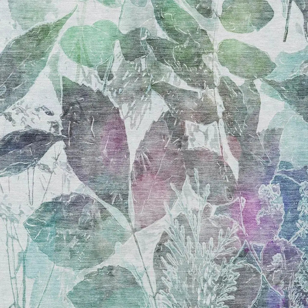 3' X 5' Teal Blue And Silver Botanical Leaves Washable Indoor Outdoor Area Rug Homeroots Outdoor