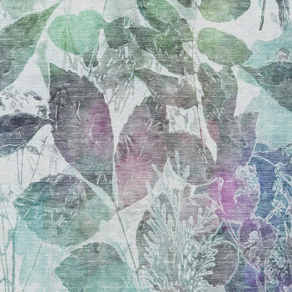 3' X 5' Teal Blue And Silver Botanical Leaves Washable Indoor Outdoor Area Rug Homeroots Outdoor
