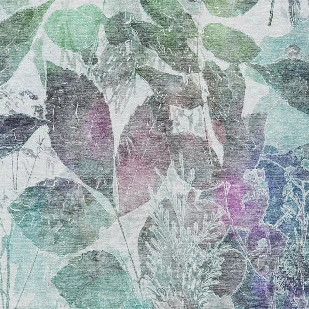 3' X 5' Teal Blue And Silver Botanical Leaves Washable Indoor Outdoor Area Rug Homeroots Outdoor