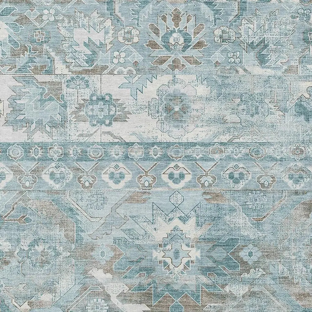 3' X 5' Teal Blue And Silver Cactus Washable Indoor Outdoor Area Rug Homeroots Outdoor