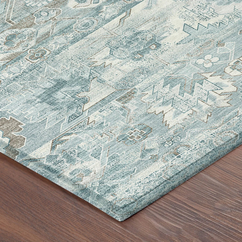 3' X 5' Teal Blue And Silver Cactus Washable Indoor Outdoor Area Rug Homeroots Outdoor