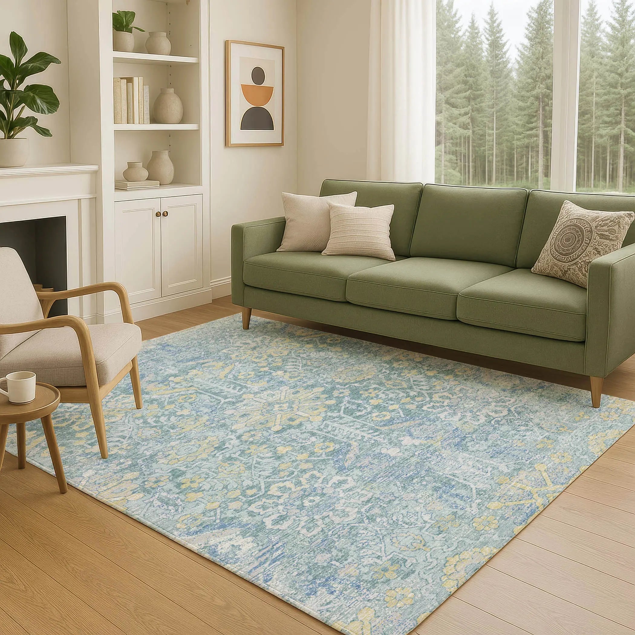 3' X 5' Teal Blue And Silver Damask Washable Indoor Outdoor Area Rug Homeroots Outdoor