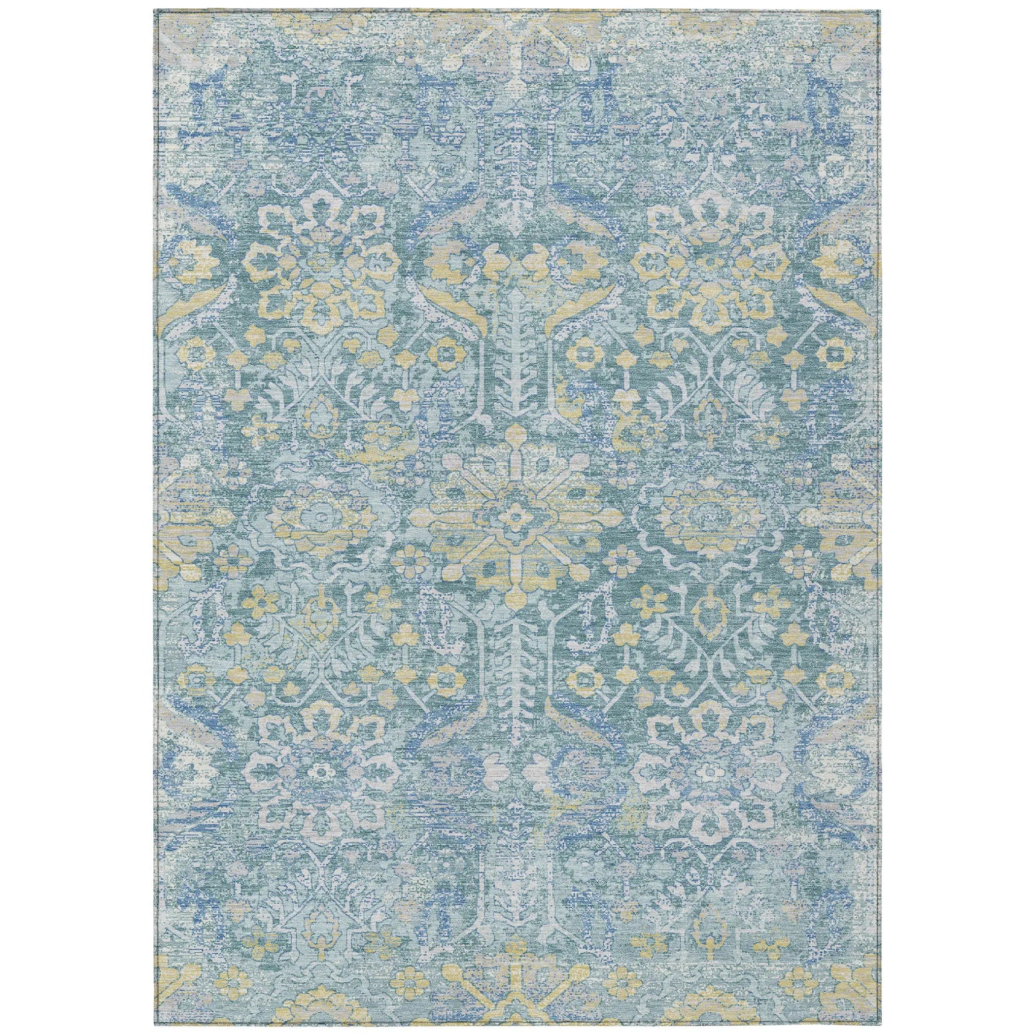 3' X 5' Teal Blue And Silver Damask Washable Indoor Outdoor Area Rug Homeroots Outdoor
