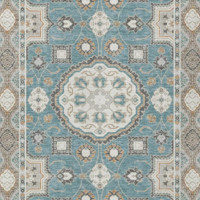 3' X 5' Teal Blue And Silver Floral Medallion Washable Indoor Outdoor Area Rug Homeroots Outdoor