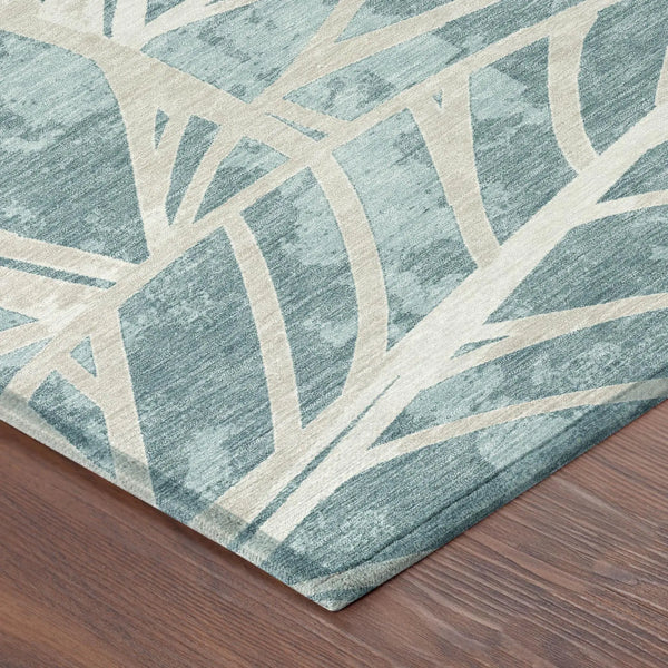 3' X 5' Teal Blue And Silver Floral Washable Indoor Outdoor Area Rug Homeroots Outdoor