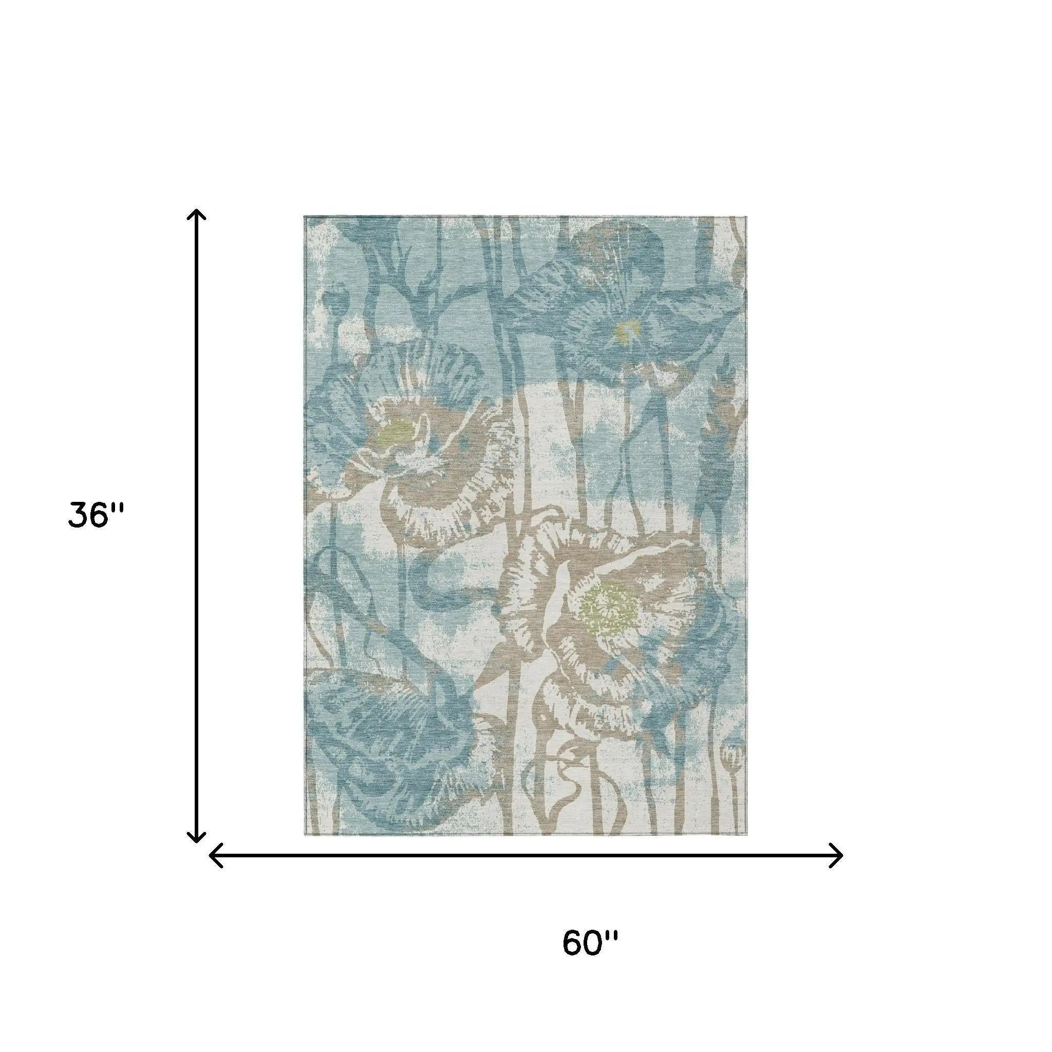 3' X 5' Teal Blue And Silver Floral Washable Indoor Outdoor Area Rug Homeroots Outdoor