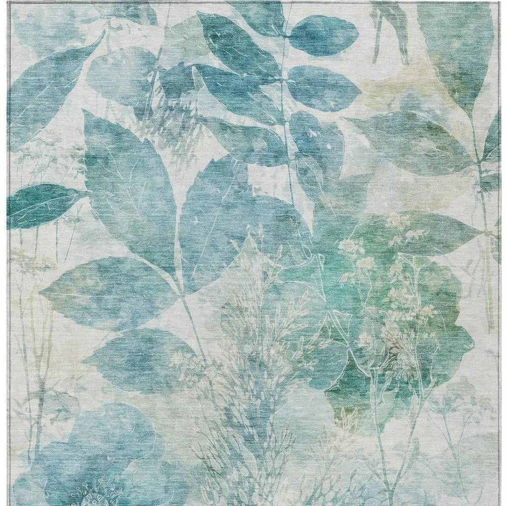 3' X 5' Teal Blue And Silver Floral Washable Indoor Outdoor Area Rug Homeroots Outdoor