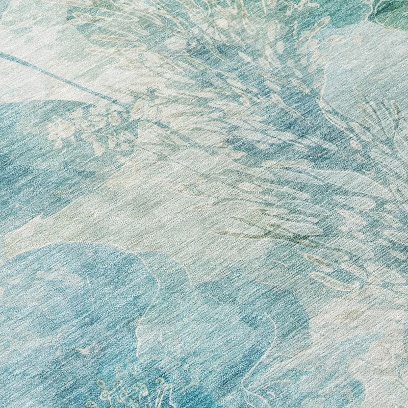 3' X 5' Teal Blue And Silver Floral Washable Indoor Outdoor Area Rug Homeroots Outdoor