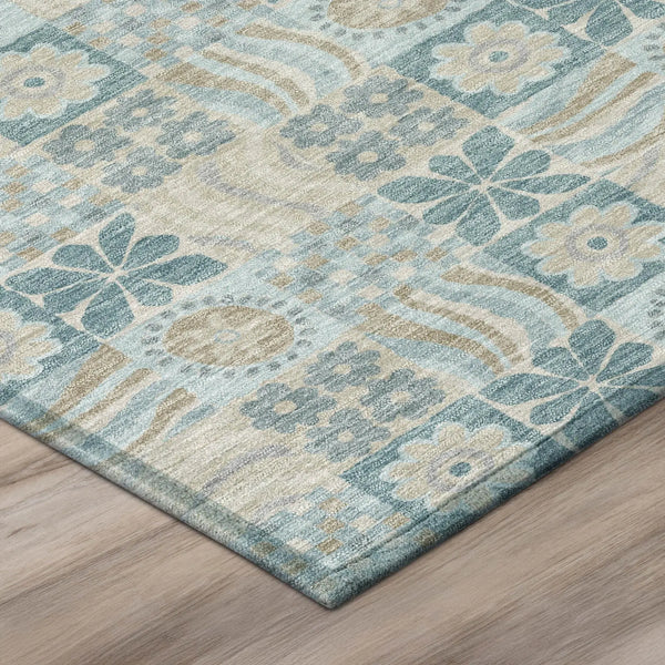 3' X 5' Teal Blue And Silver Floral Washable Indoor Outdoor Area Rug Homeroots Outdoor