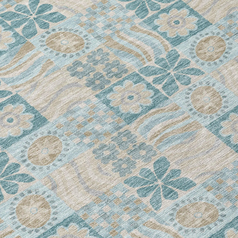 3' X 5' Teal Blue And Silver Floral Washable Indoor Outdoor Area Rug Homeroots Outdoor
