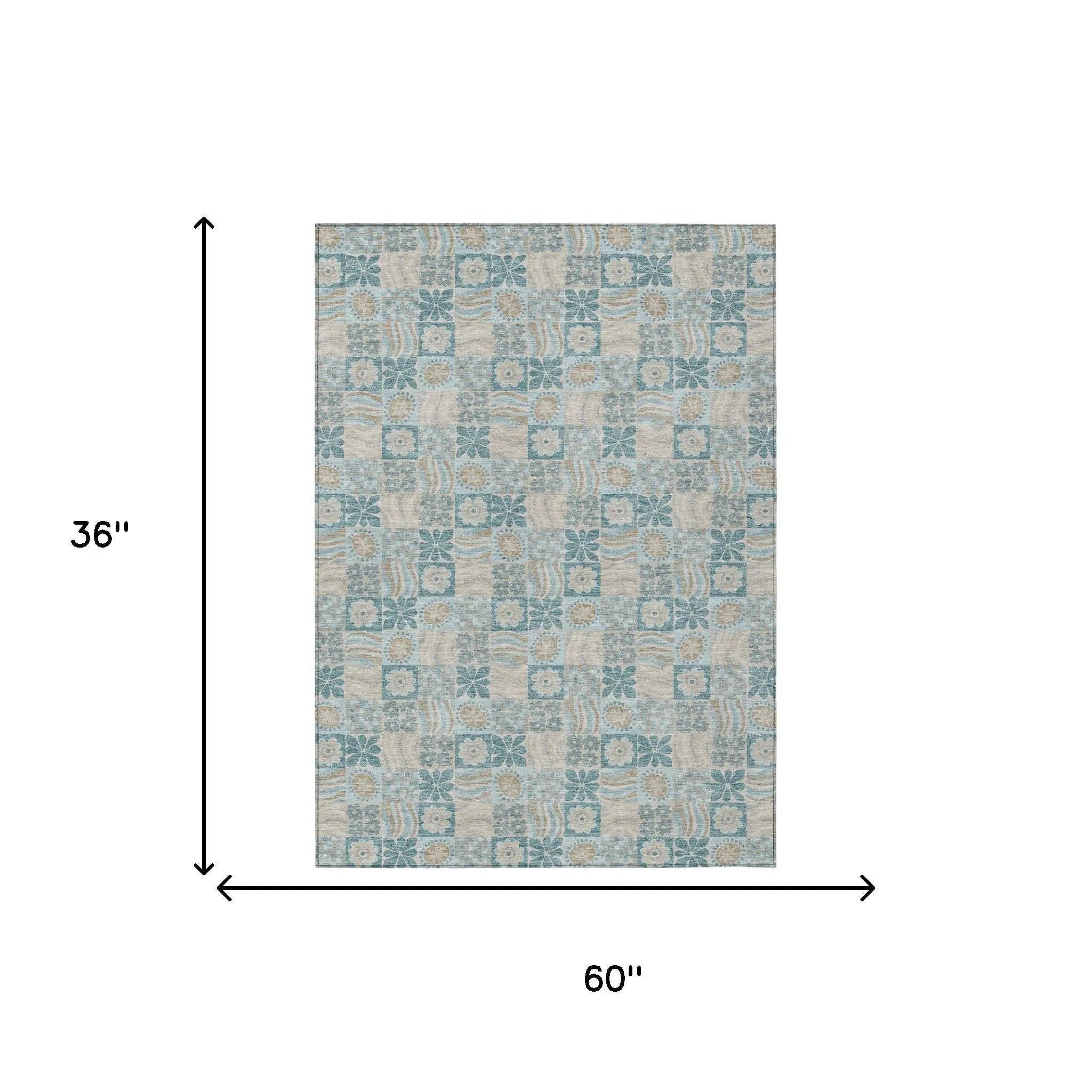 3' X 5' Teal Blue And Silver Floral Washable Indoor Outdoor Area Rug Homeroots Outdoor