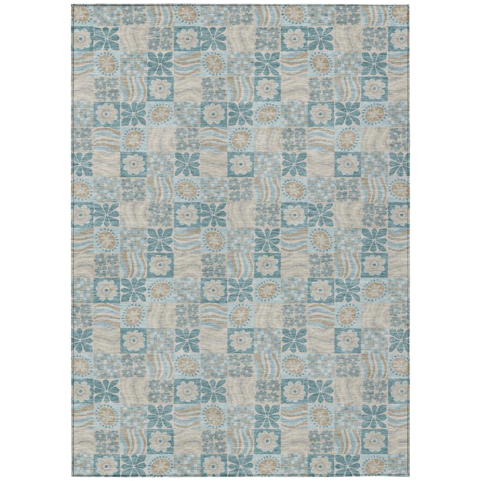 3' X 5' Teal Blue And Silver Floral Washable Indoor Outdoor Area Rug Homeroots Outdoor