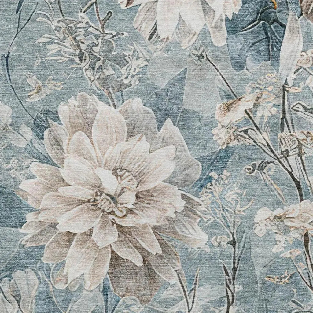 3' X 5' Teal Blue And Silver Floral Washable Indoor Outdoor Area Rug Homeroots Outdoor