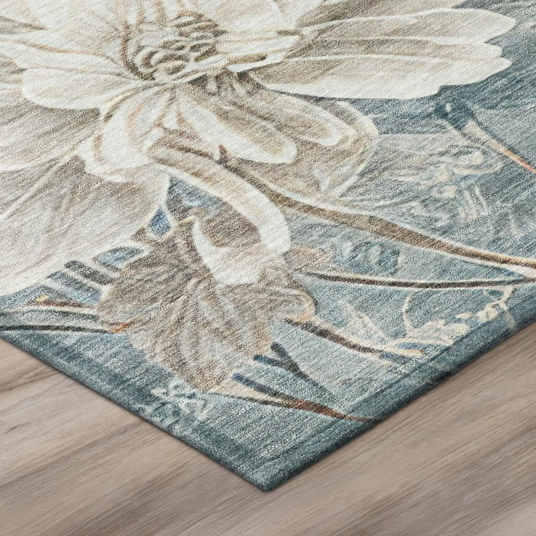 3' X 5' Teal Blue And Silver Floral Washable Indoor Outdoor Area Rug Homeroots Outdoor