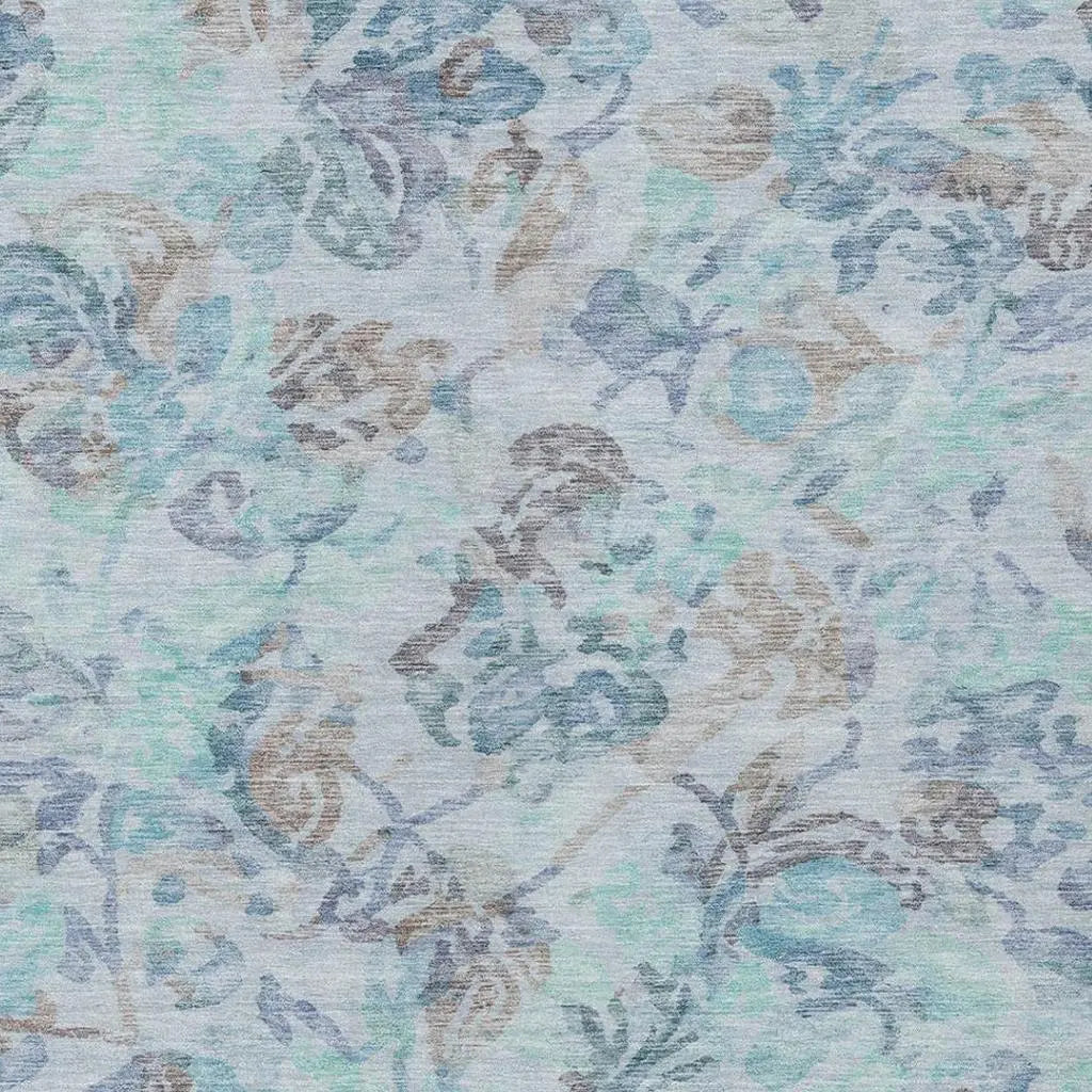 3' X 5' Teal Blue And Silver Floral Washable Indoor Outdoor Area Rug Homeroots Outdoor