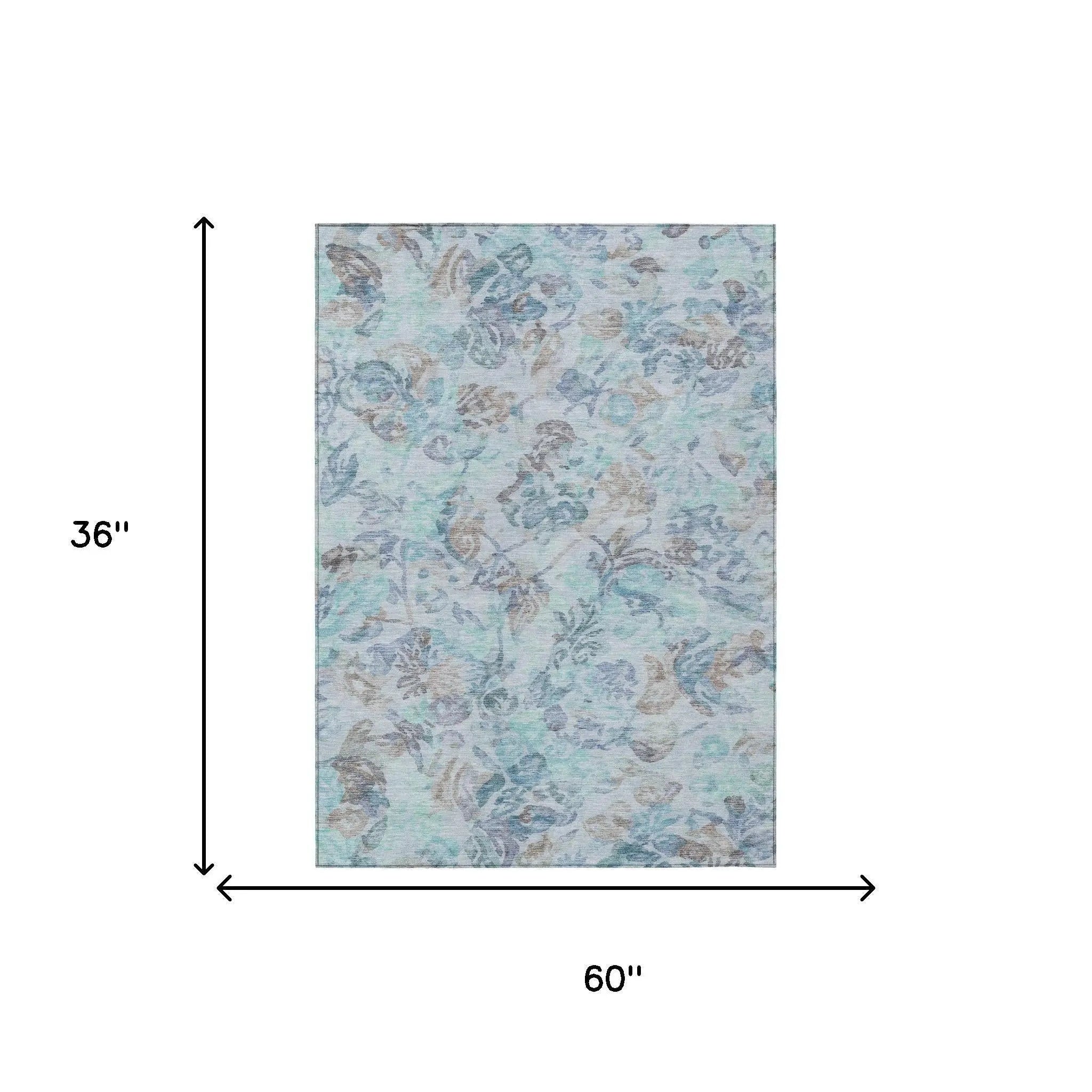 3' X 5' Teal Blue And Silver Floral Washable Indoor Outdoor Area Rug Homeroots Outdoor