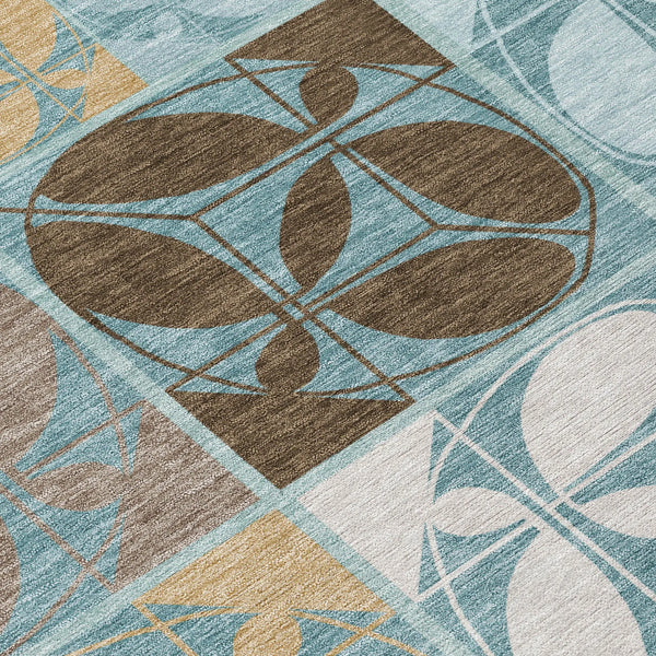 3' X 5' Teal Blue And Silver Geometric Washable Indoor Outdoor Area Rug Homeroots Outdoor
