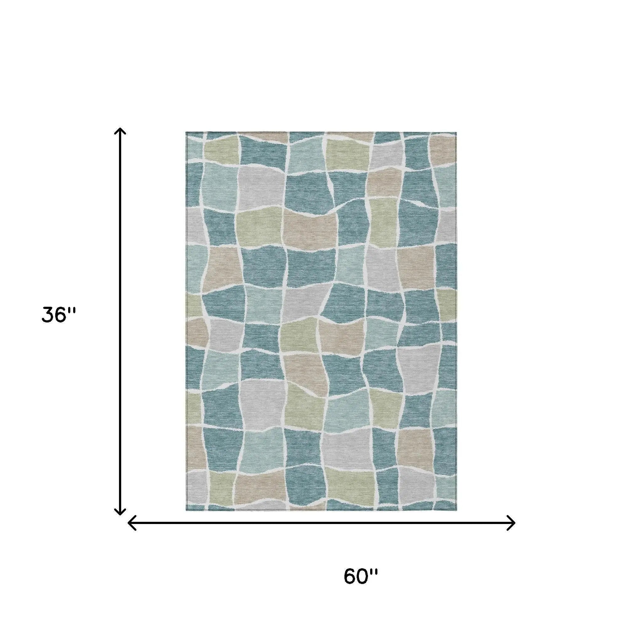 3' X 5' Teal Blue And Silver Geometric Washable Indoor Outdoor Area Rug Homeroots Outdoor