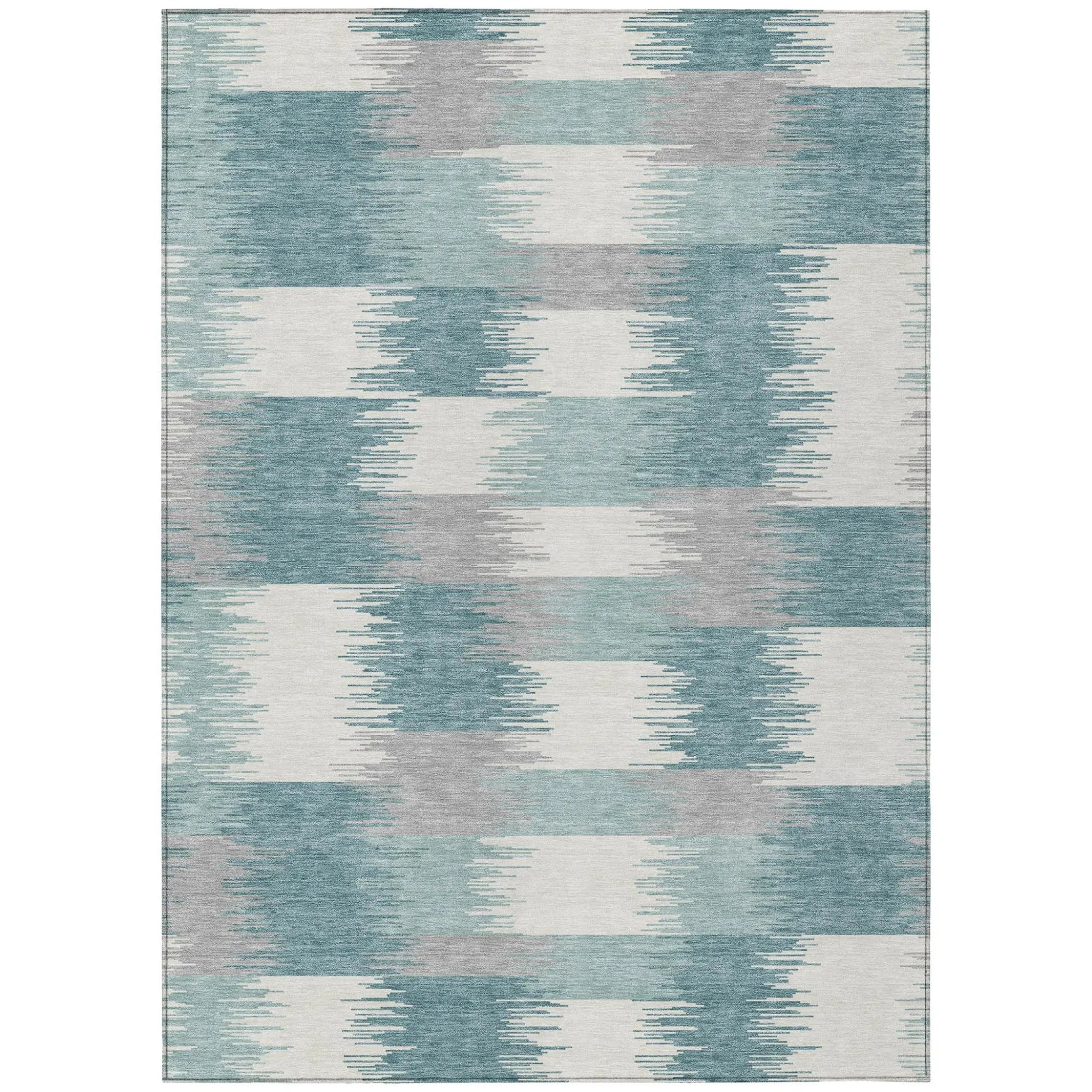 3' X 5' Teal Blue And Silver Geometric Washable Indoor Outdoor Area Rug Homeroots Outdoor