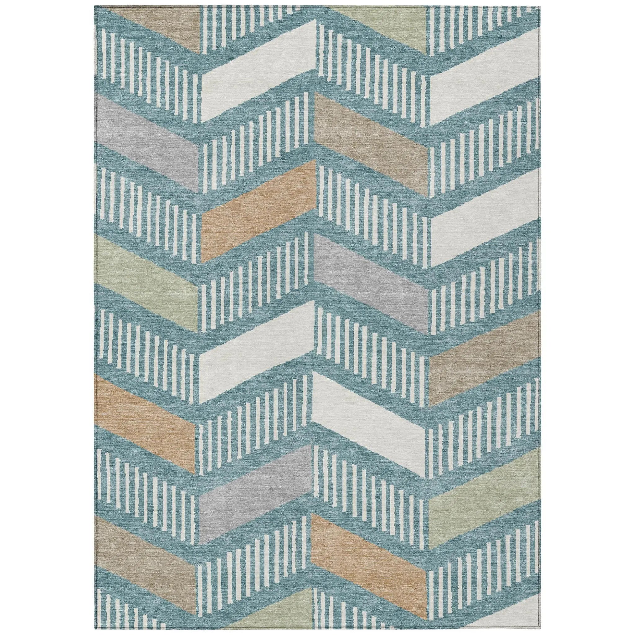 3' X 5' Teal Blue And Silver Geometric Washable Indoor Outdoor Area Rug Homeroots Outdoor