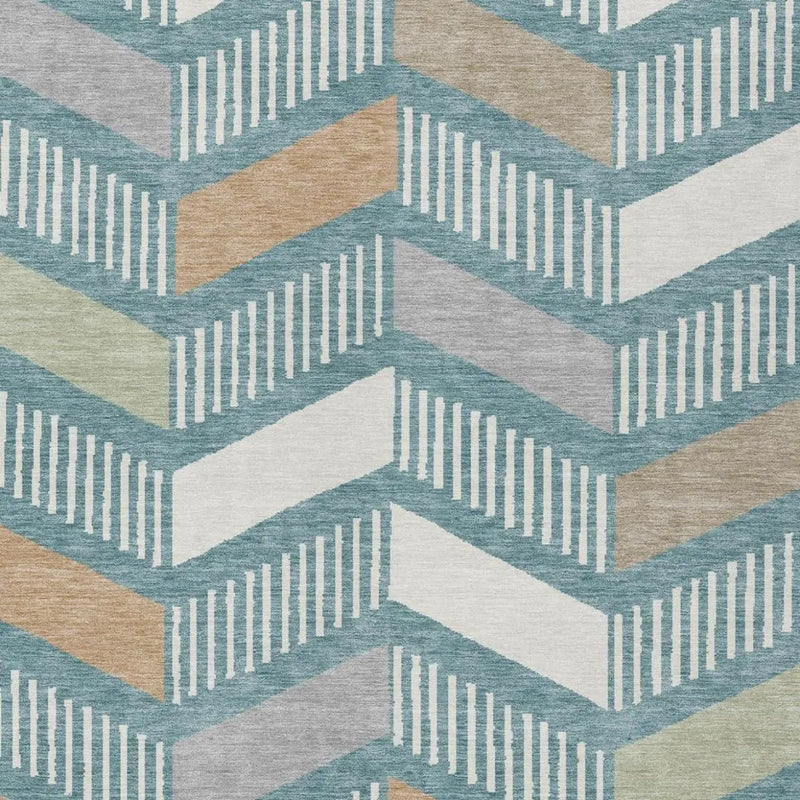 3' X 5' Teal Blue And Silver Geometric Washable Indoor Outdoor Area Rug Homeroots Outdoor
