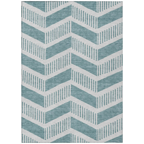 3' X 5' Teal Blue And Silver Geometric Washable Indoor Outdoor Area Rug Homeroots Outdoor
