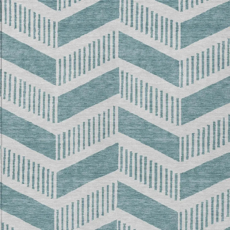 3' X 5' Teal Blue And Silver Geometric Washable Indoor Outdoor Area Rug Homeroots Outdoor