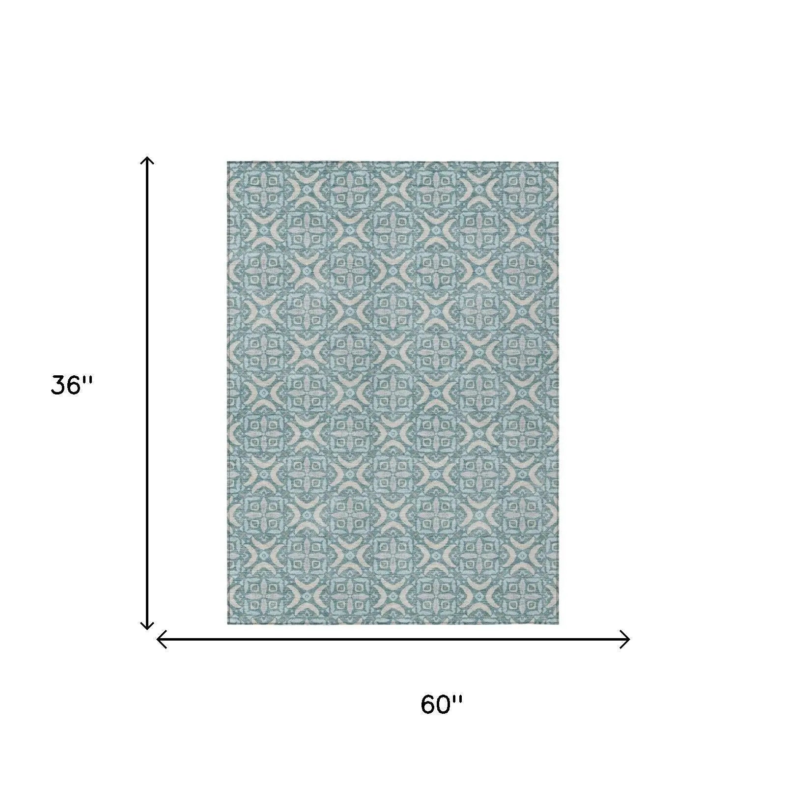 3' X 5' Teal Blue And Silver Geometric Washable Indoor Outdoor Area Rug Homeroots Outdoor