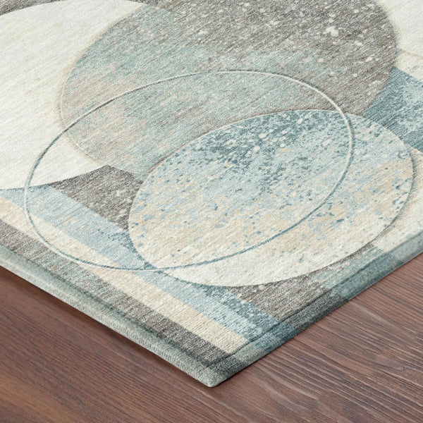 3' X 5' Teal Blue And Silver Geometric Washable Indoor Outdoor Area Rug Homeroots Outdoor