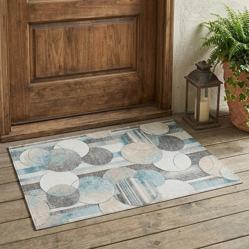 3' X 5' Teal Blue And Silver Geometric Washable Indoor Outdoor Area Rug Homeroots Outdoor