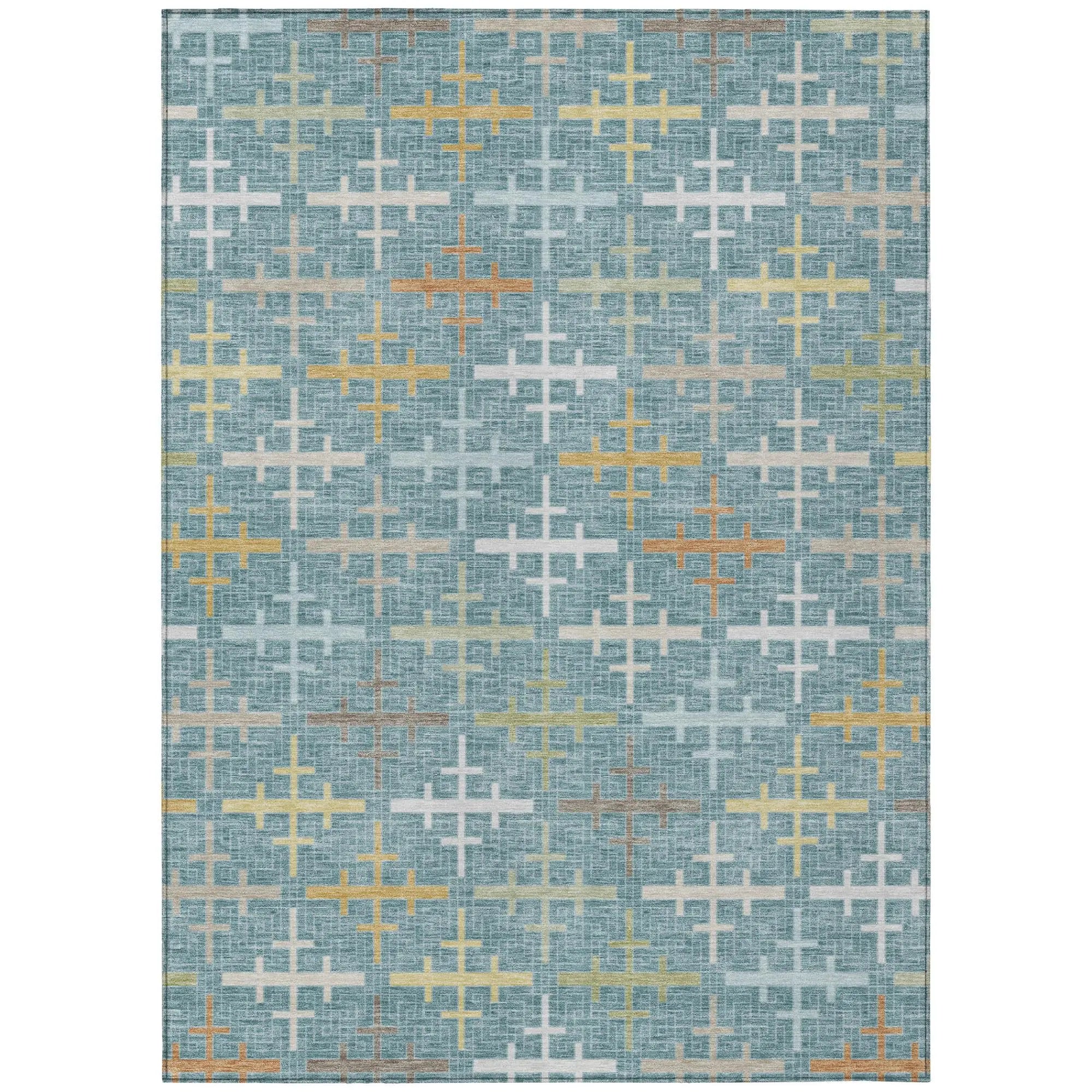 3' X 5' Teal Blue And Silver Geometric Washable Indoor Outdoor Area Rug Homeroots Outdoor
