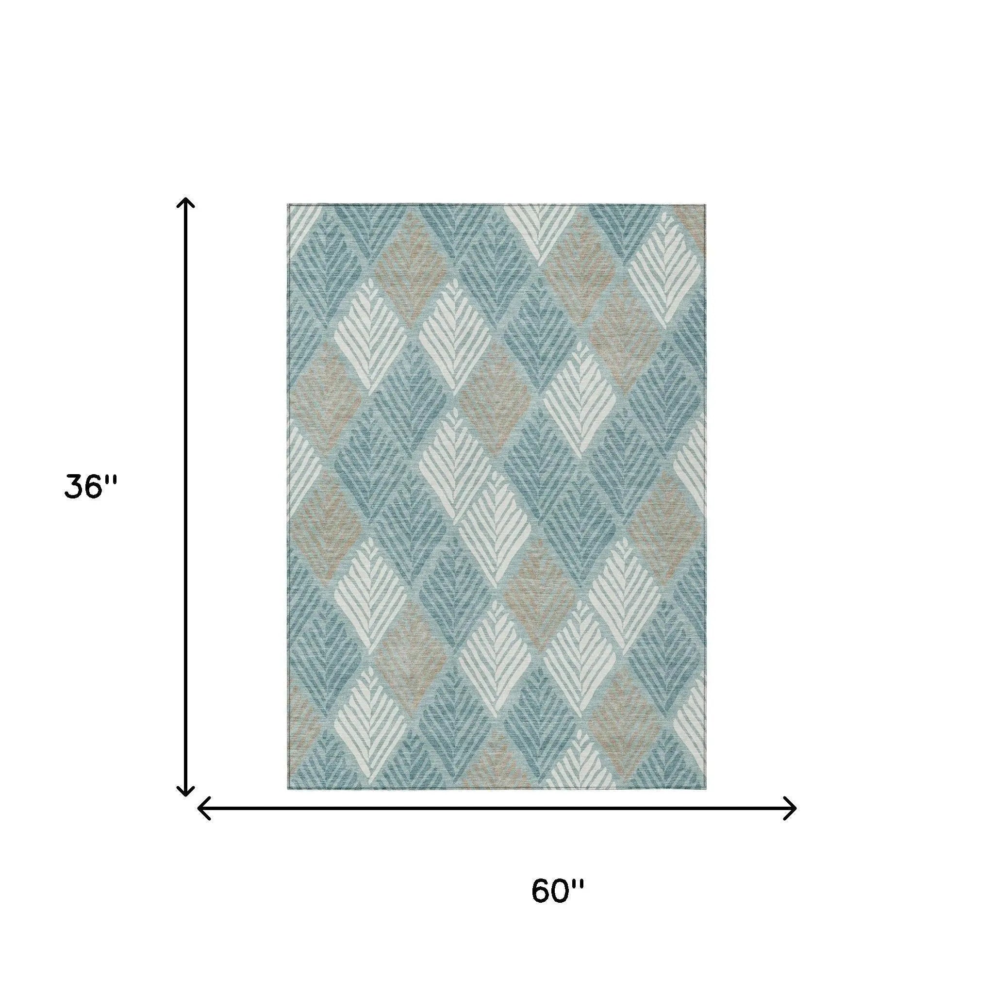 3' X 5' Teal Blue And Silver Geometric Washable Indoor Outdoor Area Rug Homeroots Outdoor