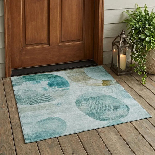 3' X 5' Teal Blue And Silver Geometric Washable Indoor Outdoor Area Rug Homeroots Outdoor