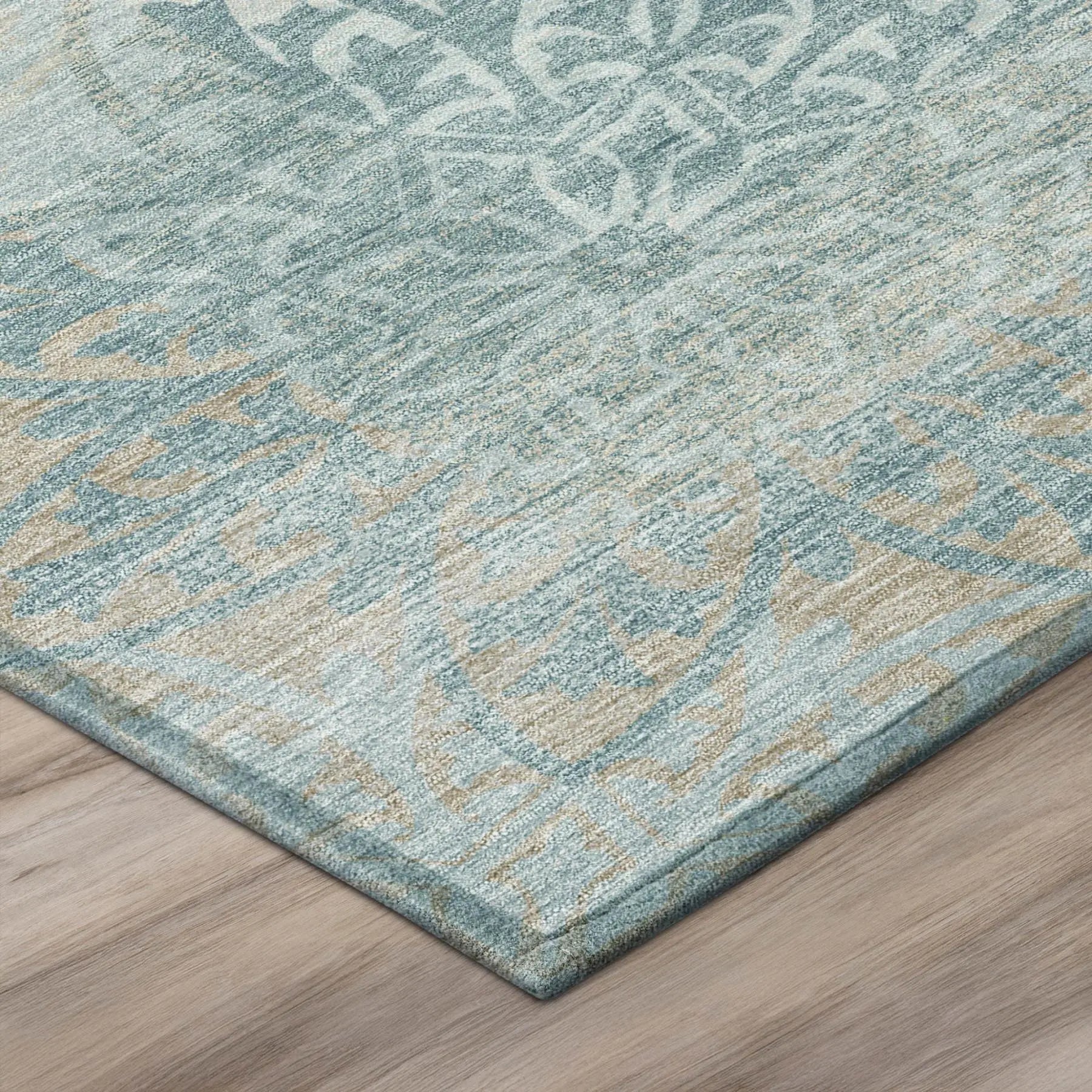 3' X 5' Teal Blue And Silver Oriental Washable Indoor Outdoor Area Rug Homeroots Outdoor