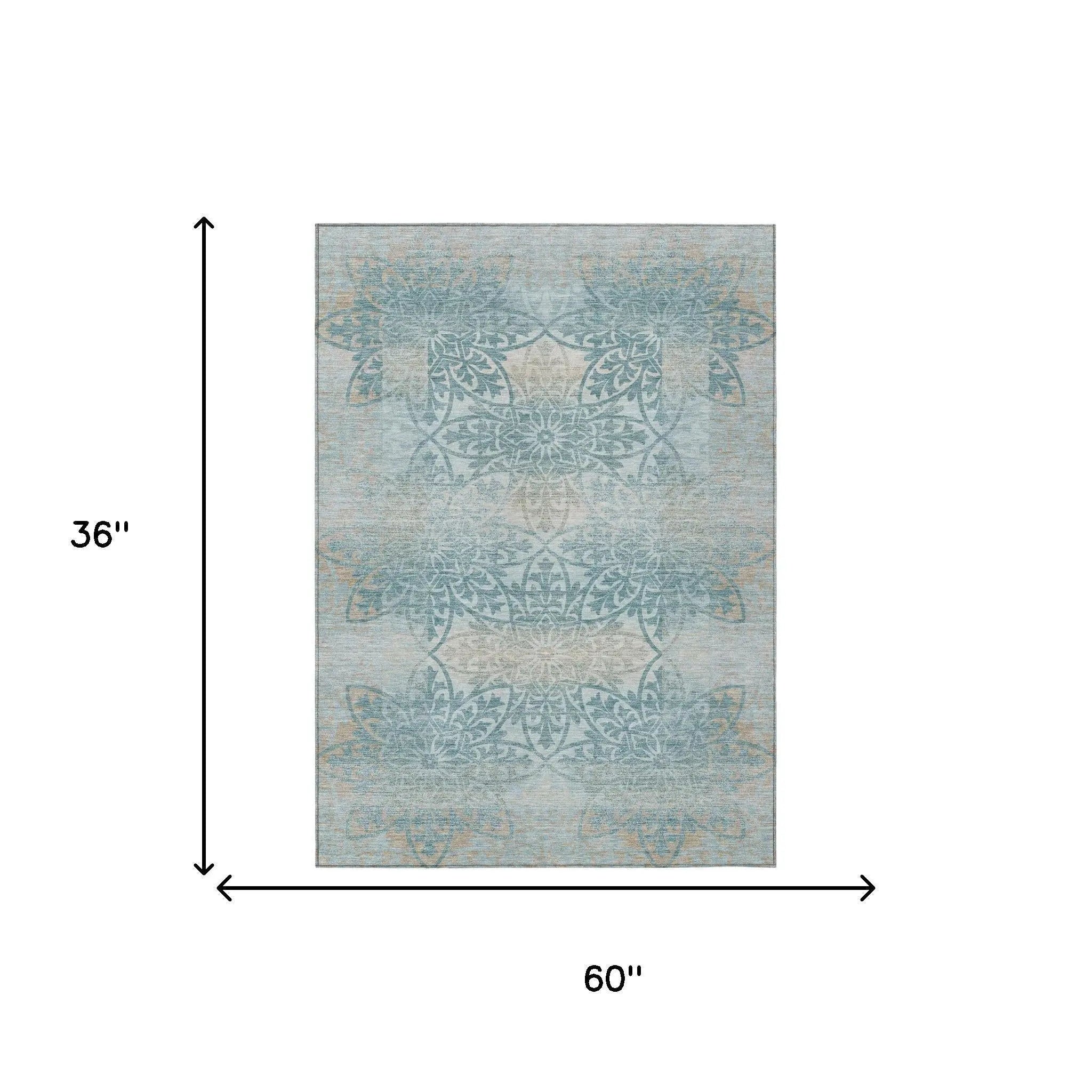 3' X 5' Teal Blue And Silver Oriental Washable Indoor Outdoor Area Rug Homeroots Outdoor
