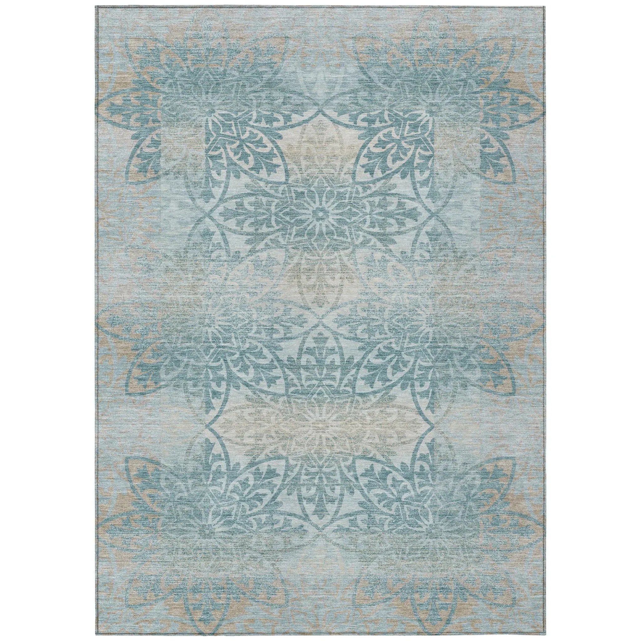 3' X 5' Teal Blue And Silver Oriental Washable Indoor Outdoor Area Rug Homeroots Outdoor