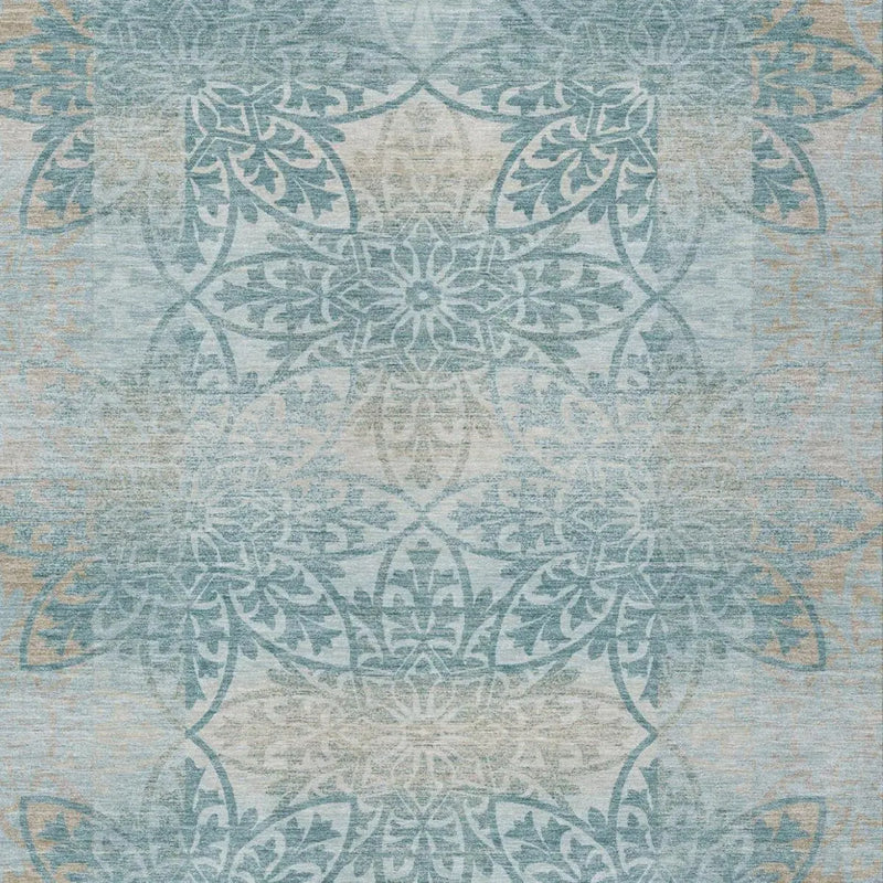 3' X 5' Teal Blue And Silver Oriental Washable Indoor Outdoor Area Rug Homeroots Outdoor