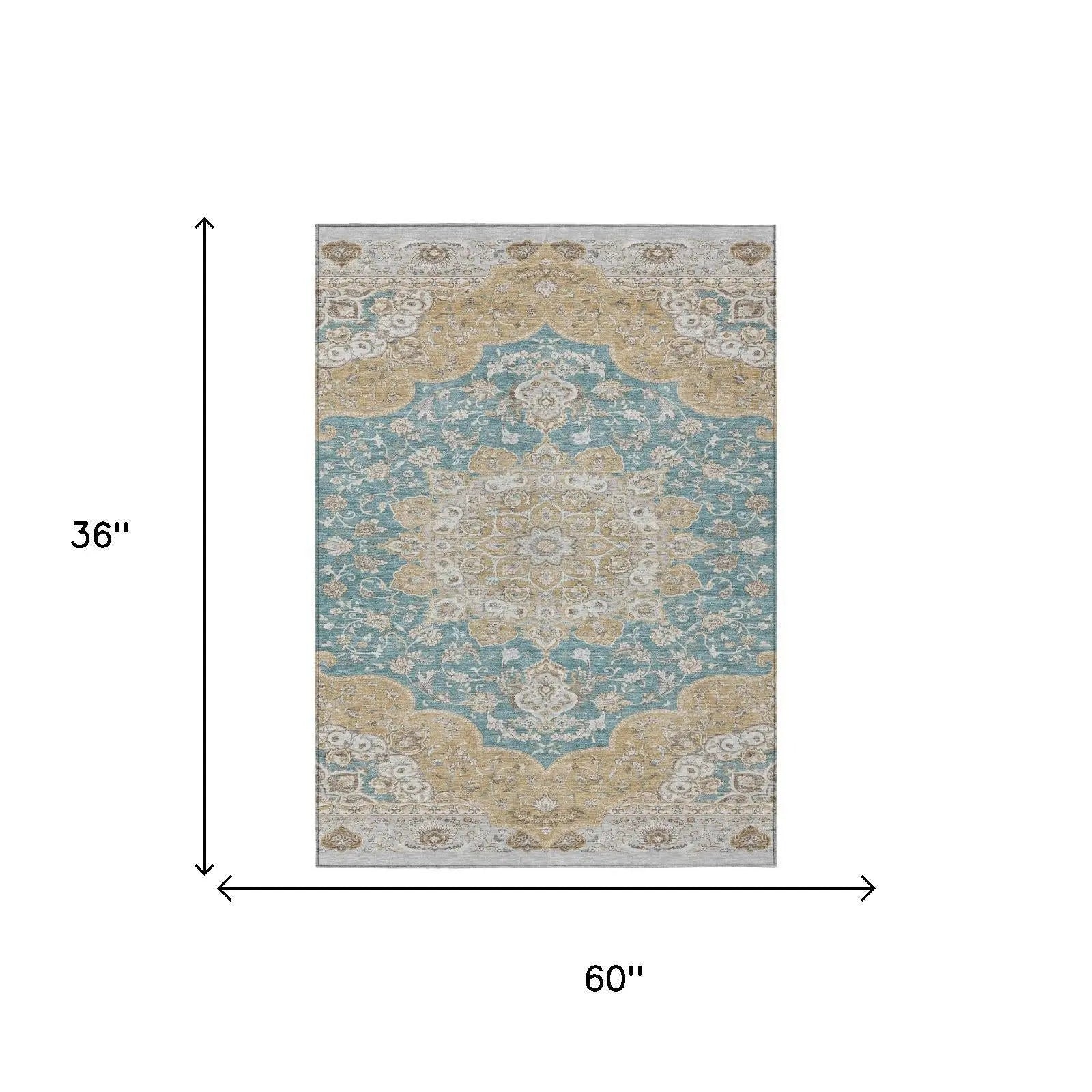 3' X 5' Teal Blue And Silver Oriental Washable Indoor Outdoor Area Rug Homeroots Outdoor