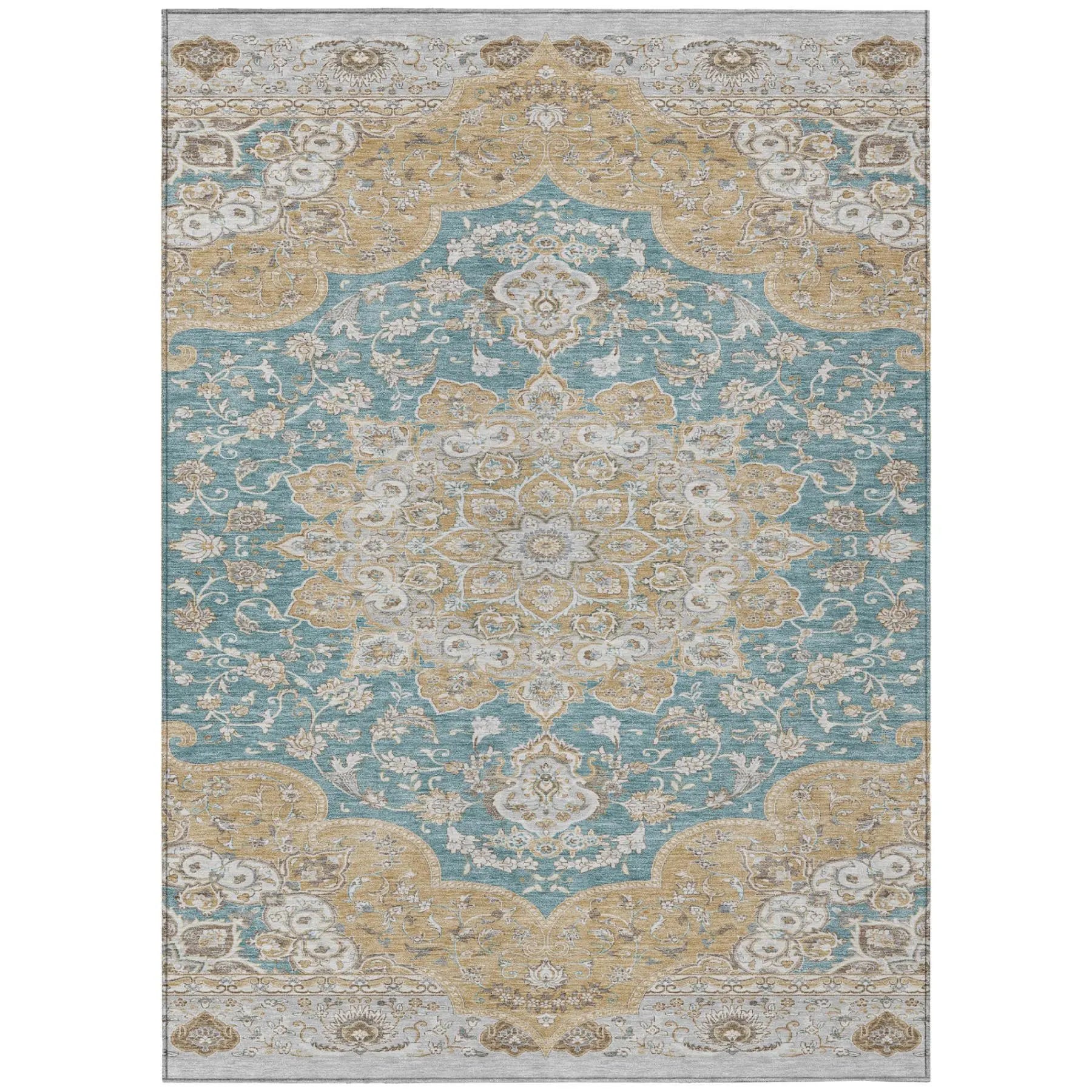 3' X 5' Teal Blue And Silver Oriental Washable Indoor Outdoor Area Rug Homeroots Outdoor