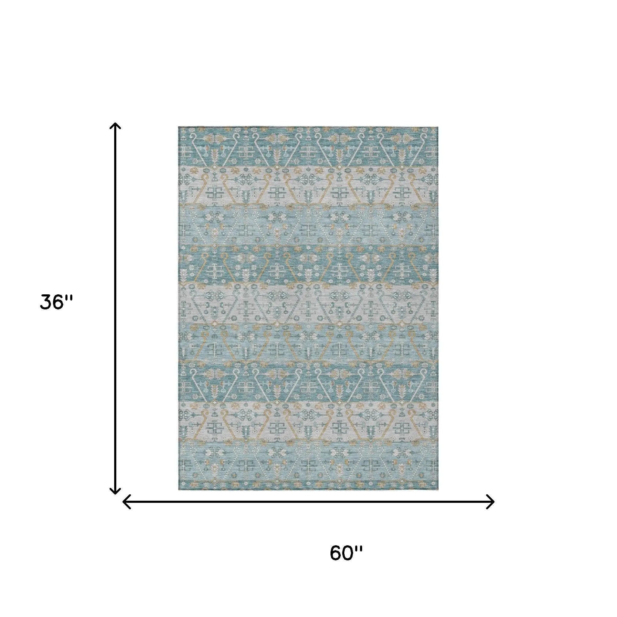 3' X 5' Teal Blue And Silver Oriental Washable Indoor Outdoor Area Rug Homeroots Outdoor