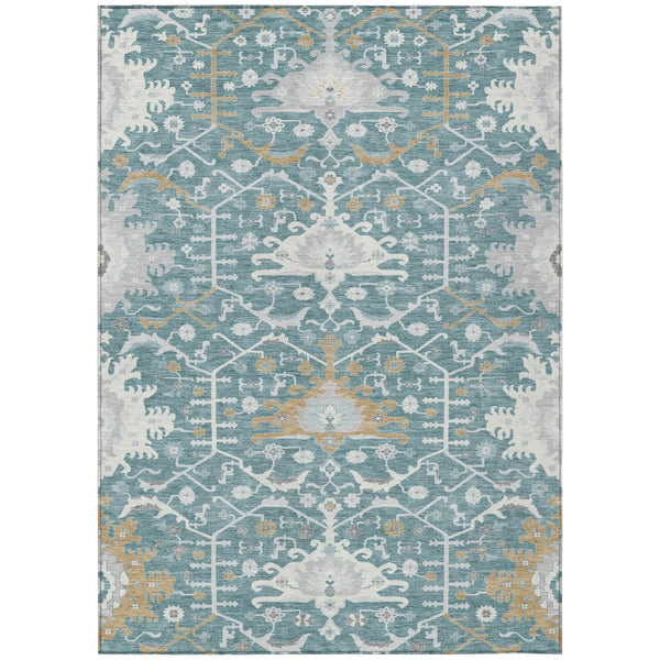3' X 5' Teal Blue And Silver Oriental Washable Indoor Outdoor Area Rug Homeroots Outdoor