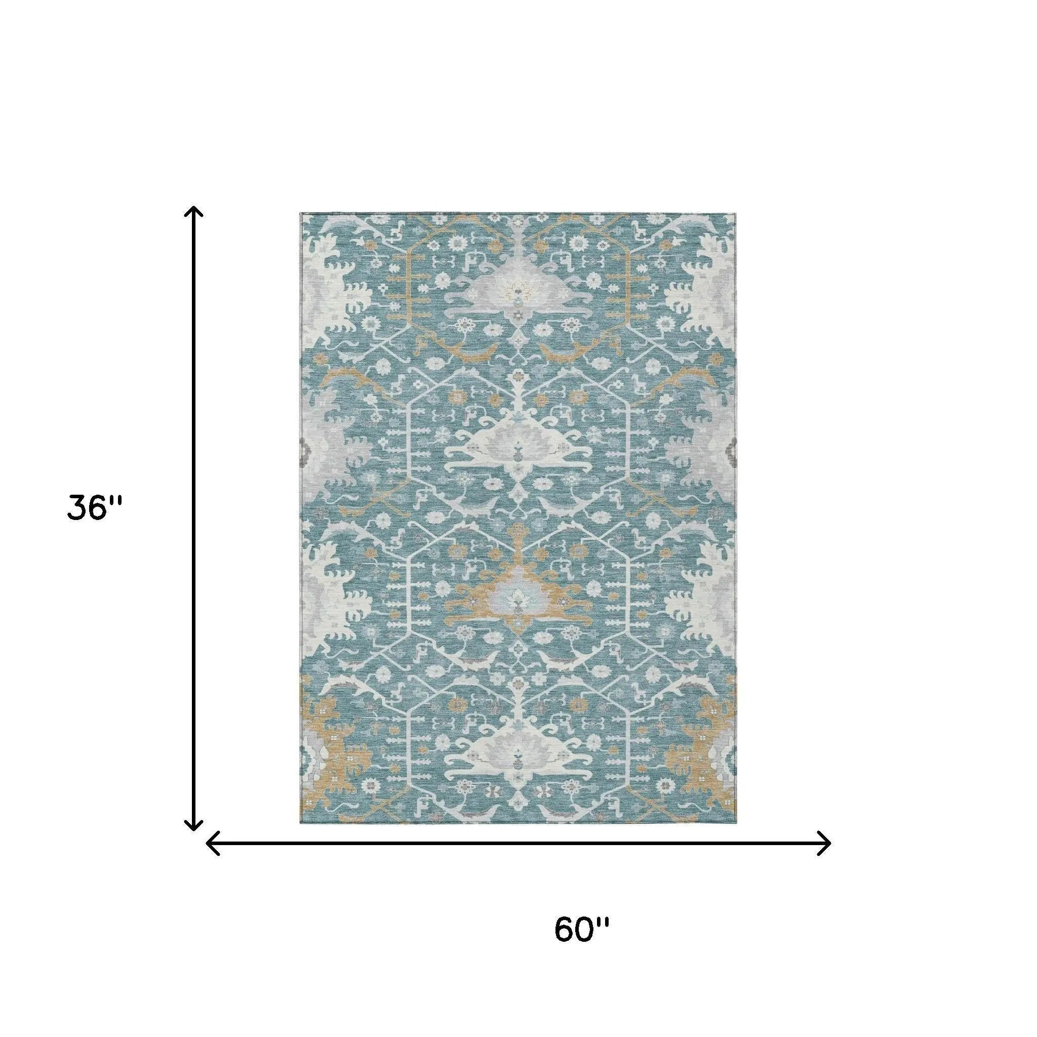 3' X 5' Teal Blue And Silver Oriental Washable Indoor Outdoor Area Rug Homeroots Outdoor