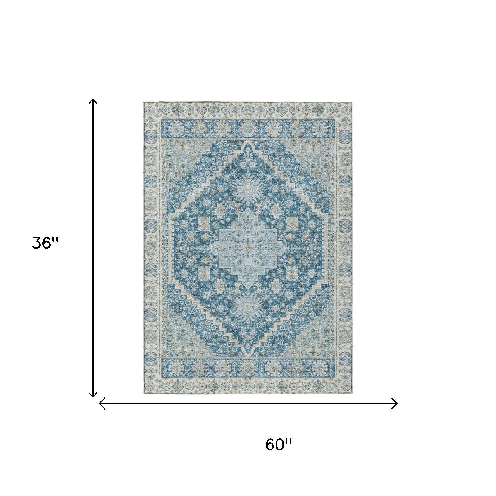 3' X 5' Teal Blue And Silver Oriental Washable Indoor Outdoor Area Rug Homeroots Outdoor