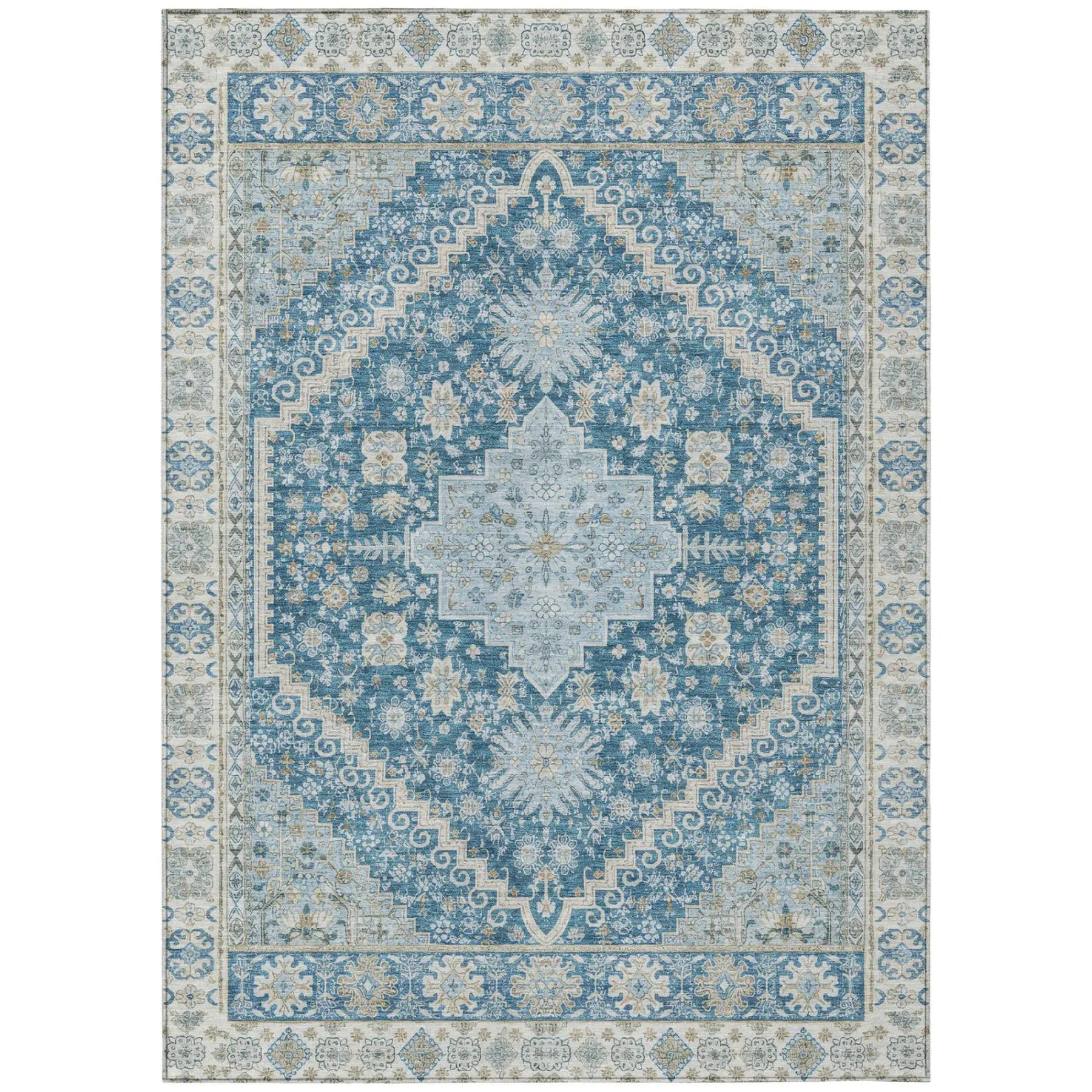 3' X 5' Teal Blue And Silver Oriental Washable Indoor Outdoor Area Rug Homeroots Outdoor