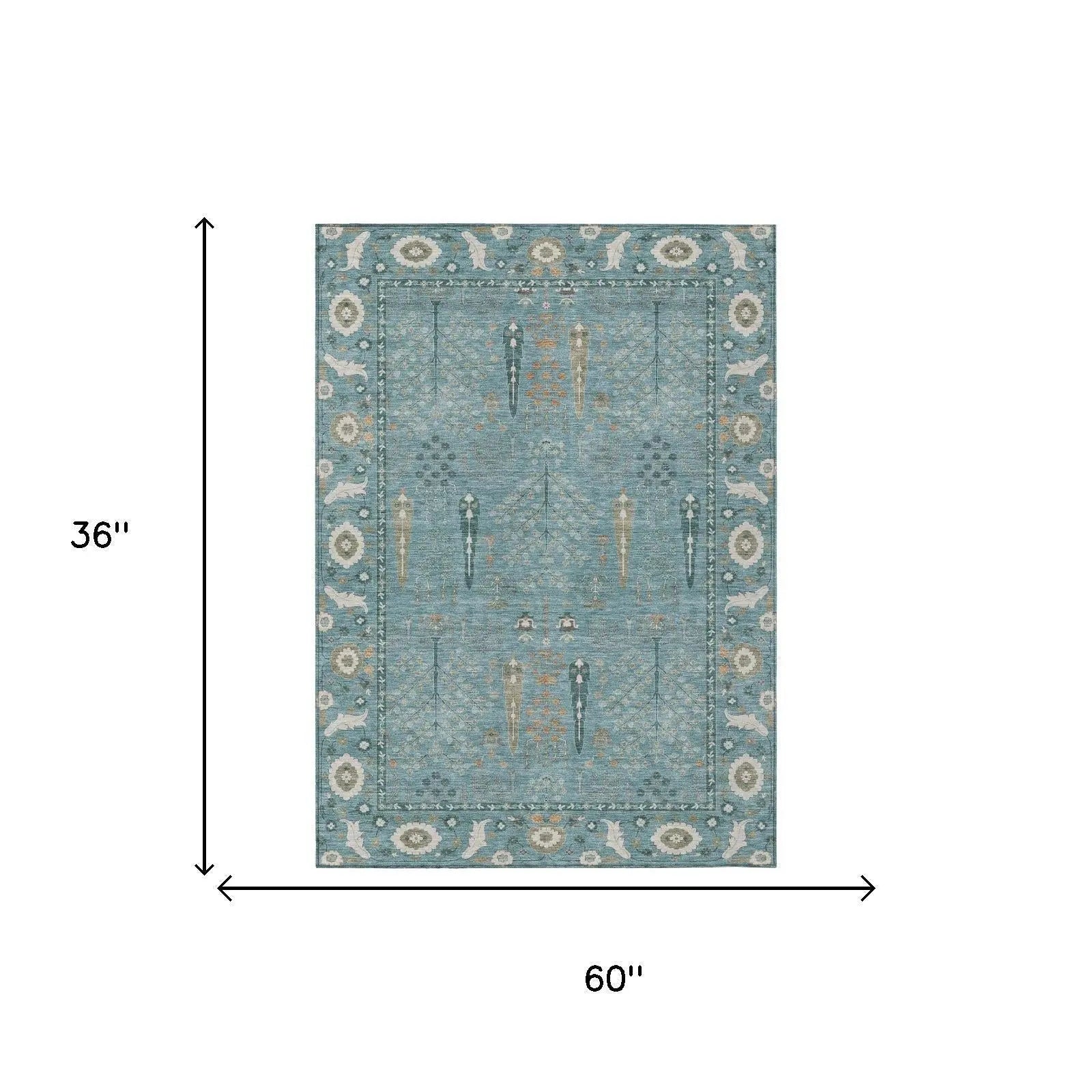 3' X 5' Teal Blue And Silver Oriental Washable Indoor Outdoor Area Rug Homeroots Outdoor