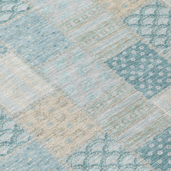 3' X 5' Teal Blue And Silver Patchwork Washable Indoor Outdoor Area Rug Homeroots Outdoor