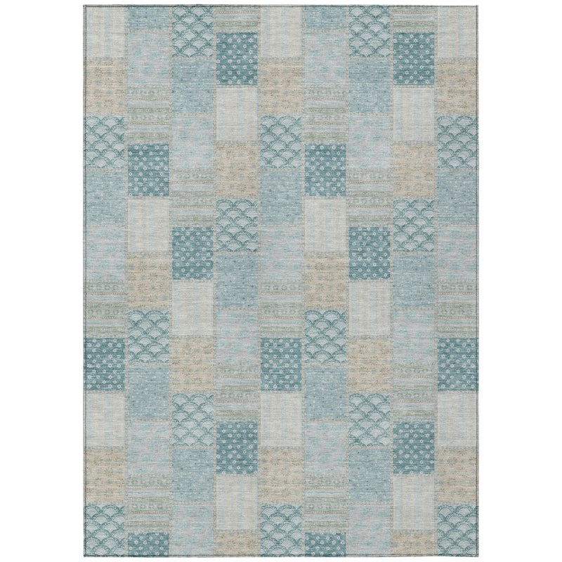 3' X 5' Teal Blue And Silver Patchwork Washable Indoor Outdoor Area Rug Homeroots Outdoor